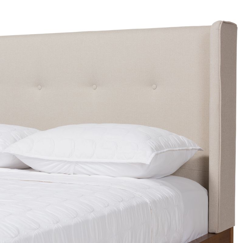 Brooklyn Mid Century Modern Walnut Wood Fabric Upholstered Platform Bed Beige - Baxton Studio, 6 of 13