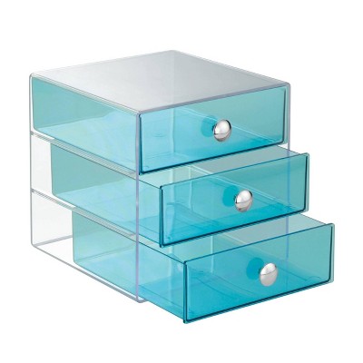 iDESIGN Plastic Original 3-Drawer Desk Organization Set Teal Blue: Desk Organizer Drawers, Stationery Holder, 6.5" Dimensions