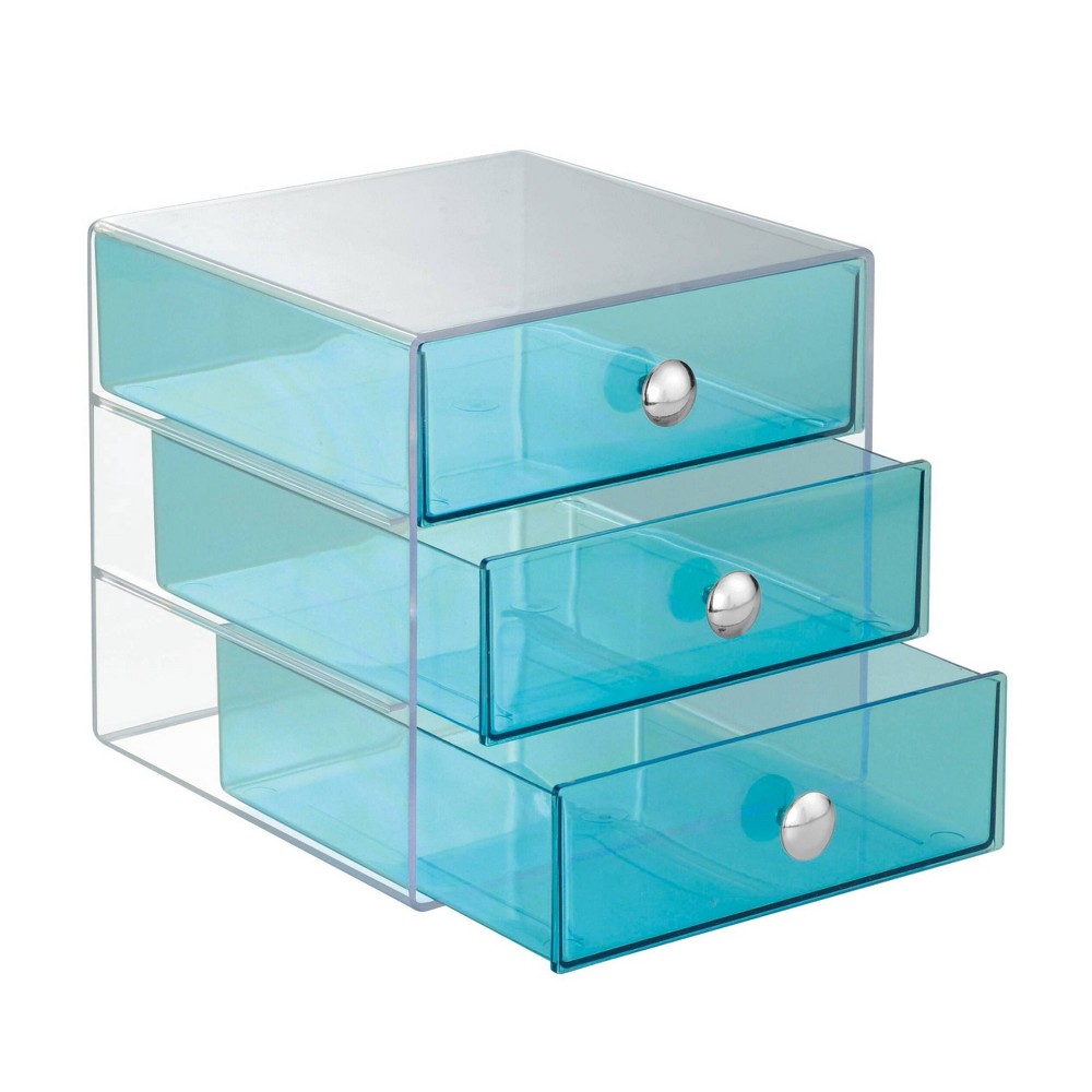 Photos - Desk Organiser iDESIGN Plastic Original 3-Drawer Desk Organization Set Teal Blue