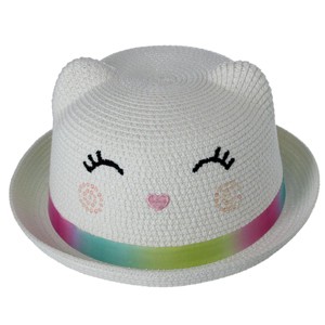 CTM Girl's Smiling Kitty Face Straw Sun Hat - 1 of 3