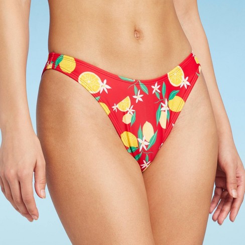 Women s Scoop Front Cheeky Extra High Leg Bikini Bottom Wild Fable Red Lemon Print L Target