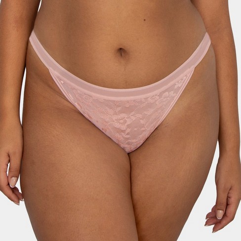 Curvy Couture Women's Plus Size No-show Lace String Bikini Panty Blushing  Rose M : Target