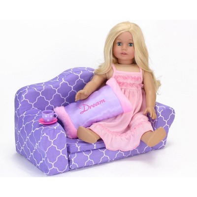 Sophia's Plush Purple and White Quatrefoil Print Pull-Out Sofa Bed for 18" Dolls