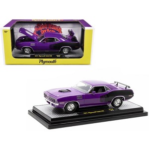 1971 Plymouth Barracuda 340 Purple with Black Limited Edition to 6650 pieces Worldwide Diecast Model car by M2 Machines - 1 of 3