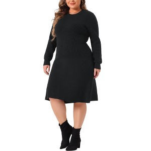 Agnes Orinda Women's Plus Size Crew Neck Long Sleeve Fall Fashion Knit Midi Pullover Sweater Dresses - 1 of 4