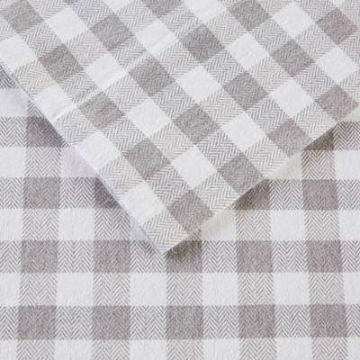 Twin Gray Herringbone Check Cotton Flannel Bedding Set