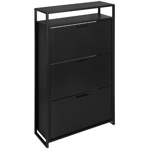 eHemco 3-Door Shoe Cabinet with Shelf, Modern Storage Organizer, Black Metal Frame, 3 Flip Drawers - 1 of 4