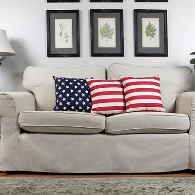 AuldHome Design American Flag Pillow Covers, Set of 3; Vintage Rustic Farmhouse Style Throw Pillow Cases