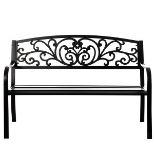 Gardenised Black Patio Garden Park Yard 50" Outdoor Steel Bench Powder Coated with Cast Iron Back - 1 of 4
