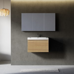 Whisen Floating Wall-Mounted Bathroom Vanity with Wave-Textured Soft-Close Drawers, Basin, Pre-Assembled Cabinet - 1 of 4