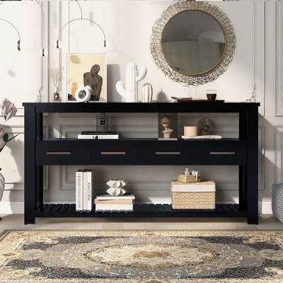 Modern Console Table, Sofa Table With 4 Drawers And 2 Shelves, Classic And Simple Design Entryway Table-Cuddlewood