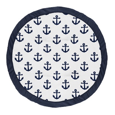 Image of Sweet Jojo Designs Boy or Girl Gender Neutral Unisex Baby Tummy Time Playmat Sailor Blue and White