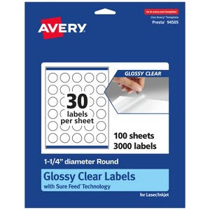 Avery Glossy Clear Round Labels with Sure Feed, 1.25" diameter - 1 of 4