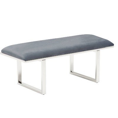 Remi French Dark Gray Velvet Upholstered Entryway Bench