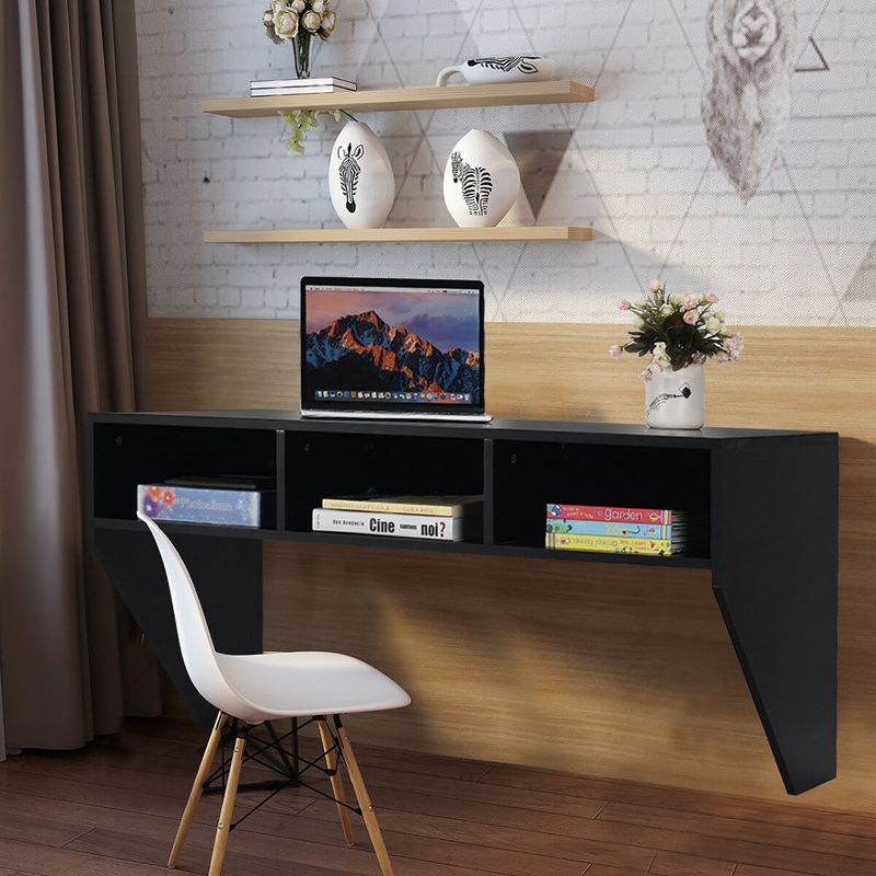 Costway Wall Mounted Floating Computer Table Sturdy Desk Home Office Furni Storag Shelf, 3 of 8