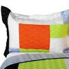 Slickblue Full/Queen 3PC Quilt Set, Block Design in Blue or Green, Vermicelli Quilted, Reversible, with 2 Shams - 3 of 4