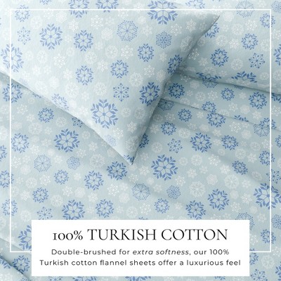 King Blue Snowflake Cotton Flannel Sheet Set