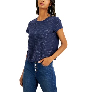 I.N.C International Concepts Womens Studded Embellished T-Shirt, Blue, Medium - 1 of 1