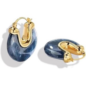 14K Gold Plated Chunky Dangle Hoop Earrings for Women | Medium Thick Huggie Statement Jewelry - 1 of 4