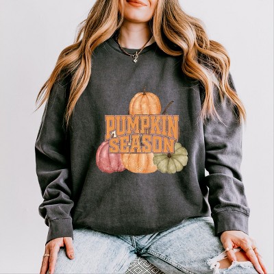 Pumpkin Season Stacked Distressed - Women's Lightweight Garment Dyed Sweatshirt