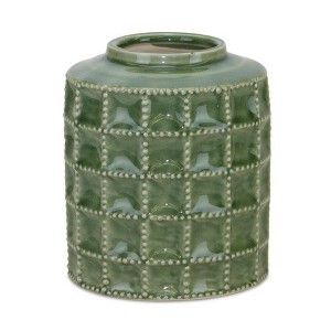 Sage Green Terra Cotta Vase – 6.75"H, 5.5"D Geometric Design, Indoor Decor Accent – By Melrose - 1 of 3
