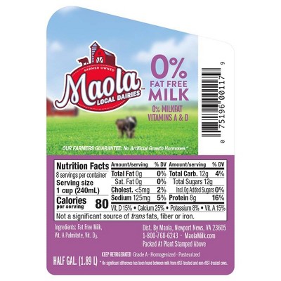 Maola Fat Free Skim Milk - 0.5gal