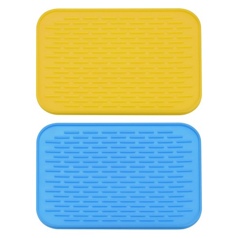 Unique Bargains Dish Drying Mat Set Under Sink Drain Pad Heat Resistant Suitable for Kitchen Yellow Blue