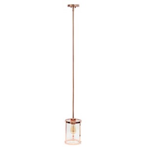 1-Light 9.25" Modern Farmhouse Adjustable Hanging Cylindrical Clear Glass Pendant Fixture with Metal Accent - Lalia Home - 1 of 4
