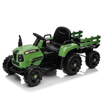 Lomsoe Ride on Tractor with Trailer,24V 400W Powered Electric Tractor Toy w/Remote Control,electric car for kids,Three speed adjustable