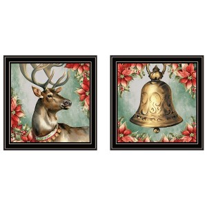 2Piece Vignette Old World Reindeer & Bell Black Framed Wall Art for Living Room,Home Decor, Bedroom Wall Art by Nicole DeCamp - 1 of 4