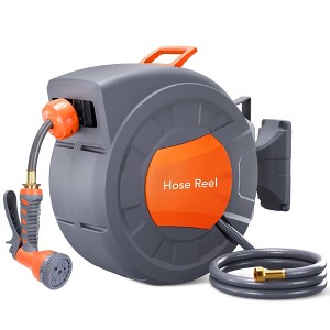 Garvee Garden Hose Reel, Wall Mounted Retractable Water Hose Reel with 9 Function Sprayer Nozzle, 180 Degree Swivel Bracket - 1 of 4
