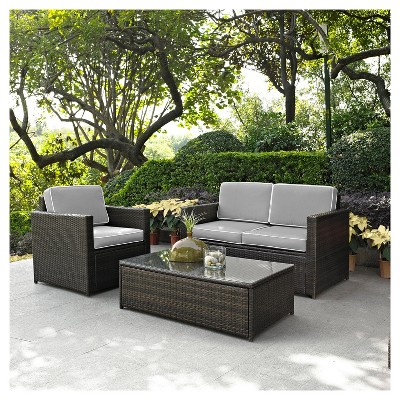 Palm Harbor 3pc All-Weather Wicker Patio Seating Set - Gray - Crosley