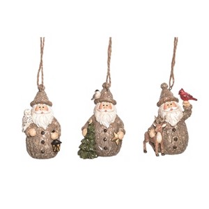 Transpac Resin Rustic Santa Ornament Set of 3 Christmas Home Decorations - 1 of 1