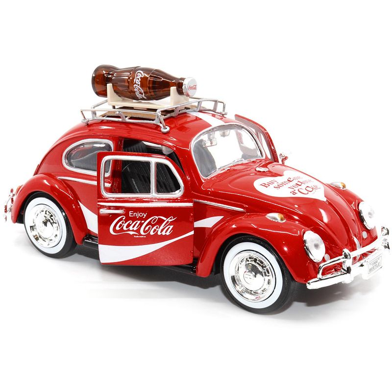 1966 Volkswagen Beetle Red "Enjoy Coca-Cola" with Roof Rack and Accessories 1/24 Diecast Model Car by Motor City Classics, 2 of 7