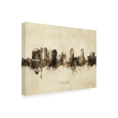 Trademark Fine Art -Michael Tompsett 'San Jose California Skyline Vintage' Canvas Art