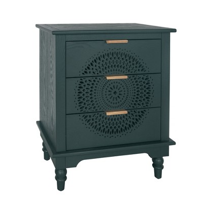 Vynxaria Hollow-Carved  3 Drawer Dresser Storage Chest with Metal Handles For Living Room Bedroom