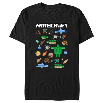 Men's Minecraft Fish And Mobs T-shirt - Black - Medium : Target