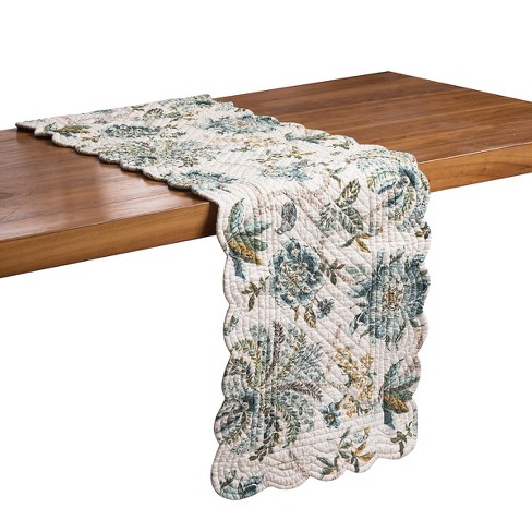 C&F Home 14" x 51" Braganza Teal Rectangle Cotton Floral Design Table Runner - image 1 of 4