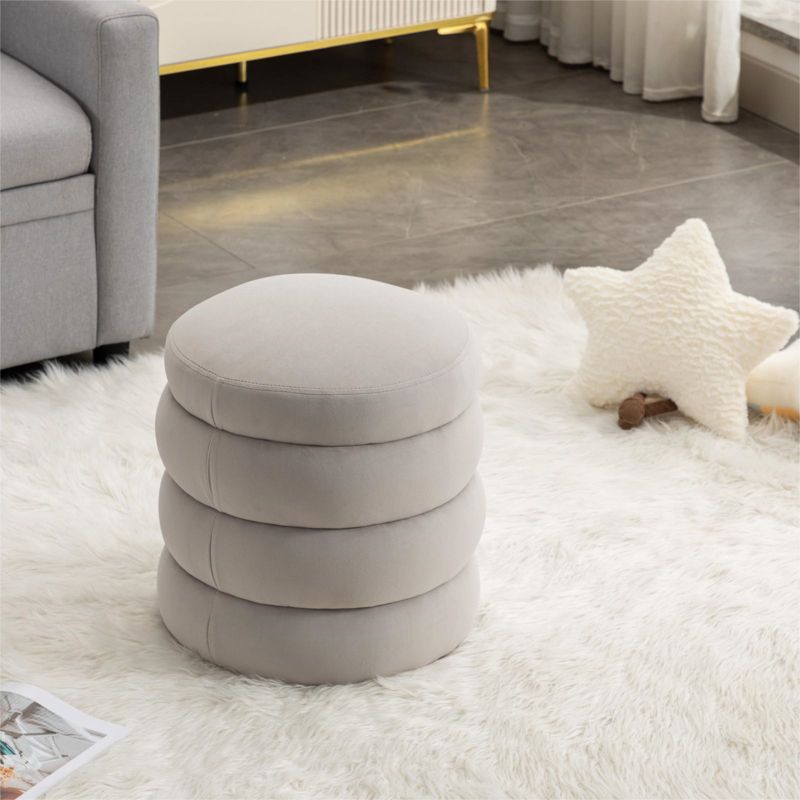 Otto Upholstered Pouf Ottoman,Velvet Round Ottoman,18.5" Functionality Channel Tufted Ottoman-Maison Boucle‎, 2 of 10
