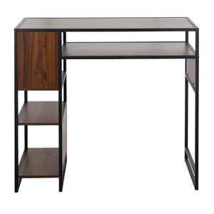 Display Farmhouse Bar Height Table with Storage Space in Black Metal and Walnut Wood by LumiSource - 1 of 4