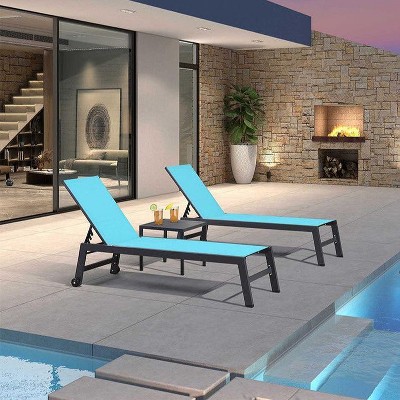 PURPLE LEAF Patio Chaise Lounge Set 2 Pieces Textilene Pool Lounge Chairs with Wheels Sunbathing Chair for Outdoor, Beach, Yard, Side Table Included