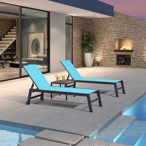 PURPLE LEAF Patio Chaise Lounge Set 2 Pieces Textilene Pool Lounge Chairs with Wheels Sunbathing Chair for Outdoor, Beach, Yard, Side Table Included - 1 of 4