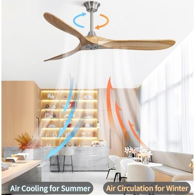 Large 60 Inch Modern Ceiling Fan No Light Silver DC Motor 3 Solid Wood Blades Ceiling Fan With Remote Control Farmhouse Ceiling Fans