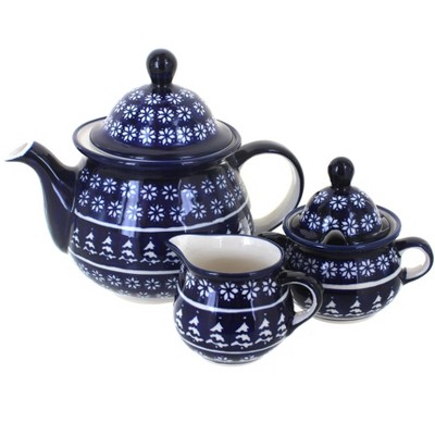 Blue Rose Polish Pottery Winter Nights Tea Set