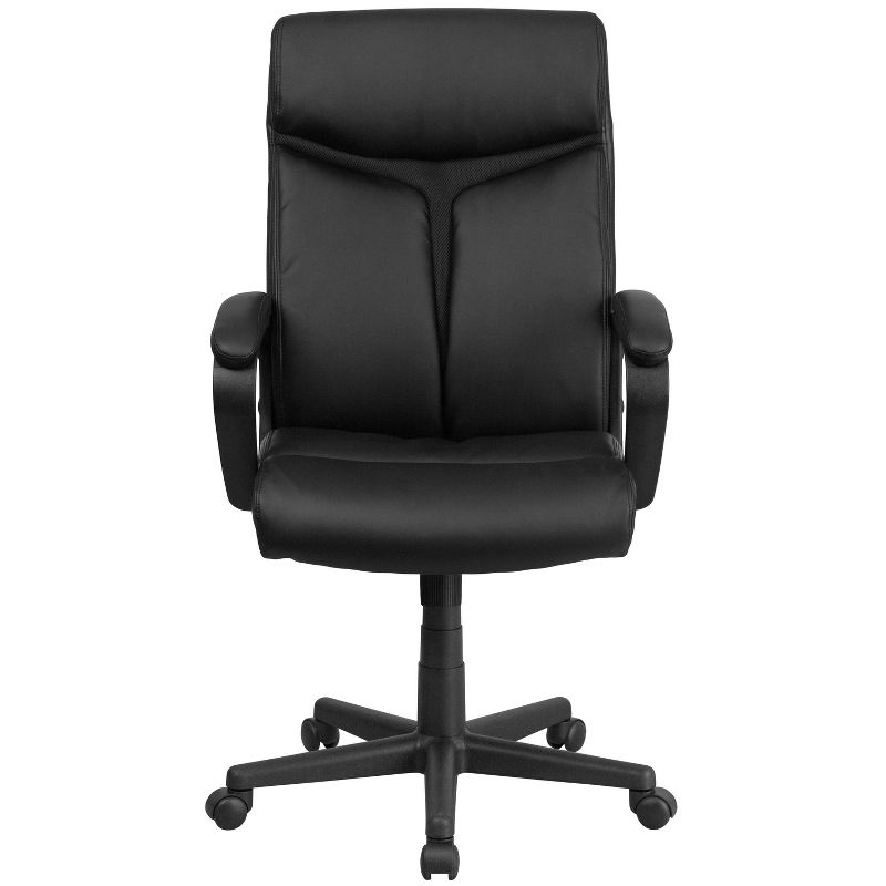 High Back Leather Executive Swivel Office Chair with Slight Mesh Accent and Arms Black - Riverstone Furniture, 5 of 6