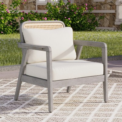Chic Crate - Acacia Wood Patio Chair - 400lb Capacity w/ Weatherproof Plush Cushion - Deep Seating for Porch/Garden/Backyard - Slate & Cream