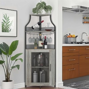 Corner Wine Rack, with Detachable Wine Rack, Bar Cabinet with Glass Holder, Small Sideboard and Buffet Cabinet with Mesh Door - 1 of 4
