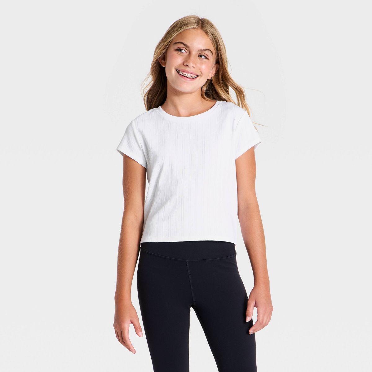 Girls' Short Sleeve Pointelle Active T-Shirt - All In Motion™ - thumbnail 7