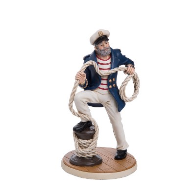 Beachcombers 9.75" Resin Captain With Rope Figure Coastal Beach House Decor Decoration