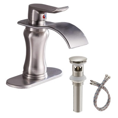 BWE Waterfall Single Hole Single-Handle Low-Arc Bathroom Faucet With Pop-up Drain Assembly